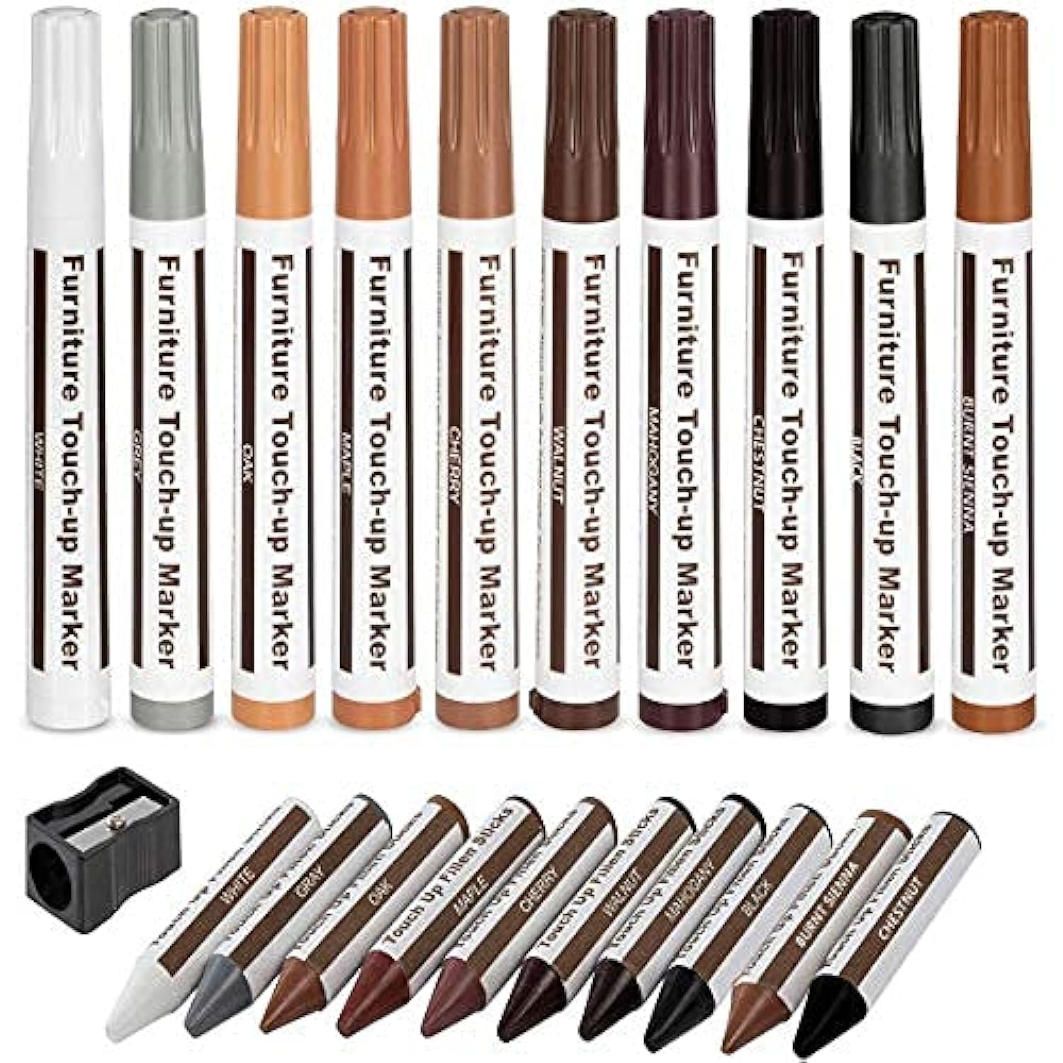 Furniture Markers Touch UpWood Filler Floor Scratch Repair KitsSet of 21-Markers and Wax Sticks with Sharpener Kit for Funiture RepairFloor Scratch.Touch Up Repair System SetWood Restore Pack